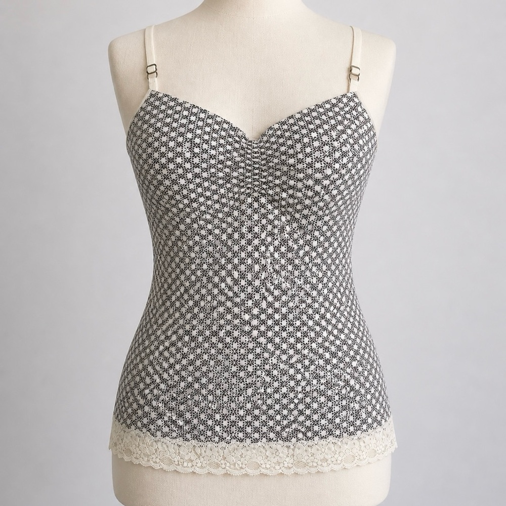 Y2K Girly, Conquette Lace Trim Cami Tank, Vintage LEI Juniors M